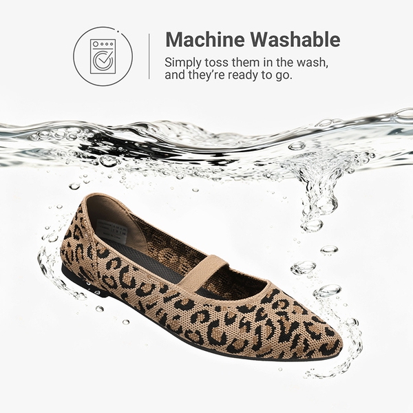 Ascenelle Women’s Comfortable Mary Jane Flats Knit Edition - LEOPARD - 6