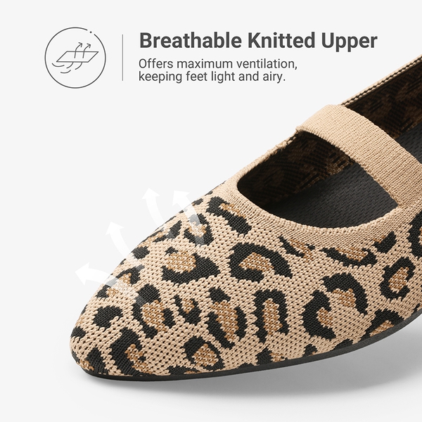 Ascenelle Women’s Comfortable Mary Jane Flats Knit Edition - LEOPARD - 7