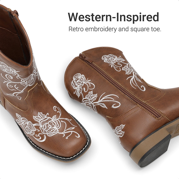 Kids’ Embroidered Cowboy Boots - BROWN - 2