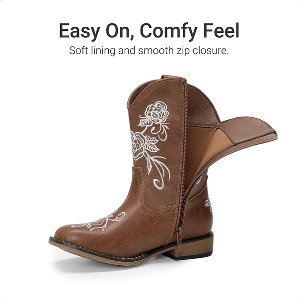 Kids’ Embroidered Cowboy Boots - BROWN - 3