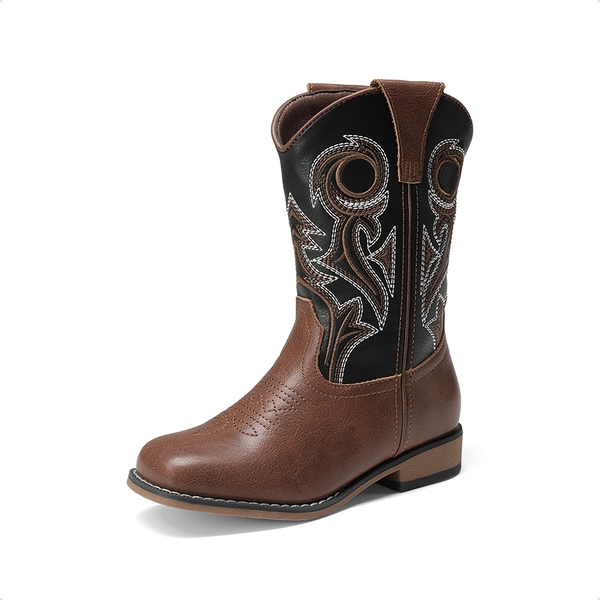 Kids’ Embroidered Square Toe Cowboy Boots - BLACK/BROWN -  0