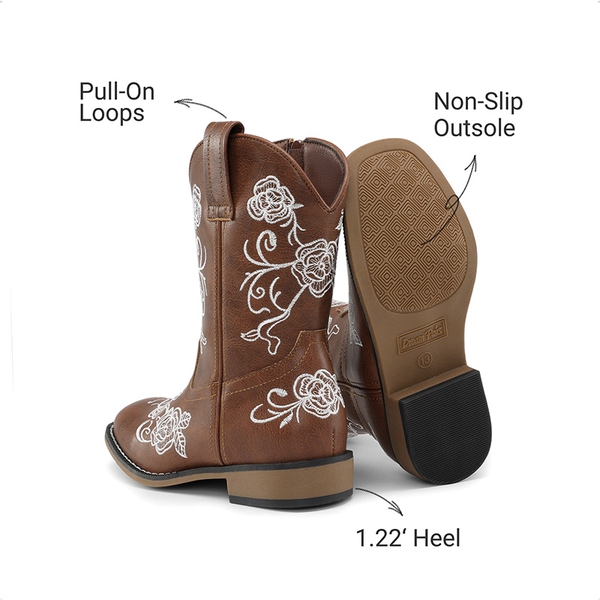 Kids’ Embroidered Cowboy Boots - BROWN - 4