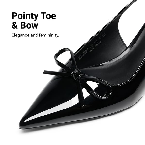 Women’s Kitten Heel Slingbacks - BLACK-PAT - 6