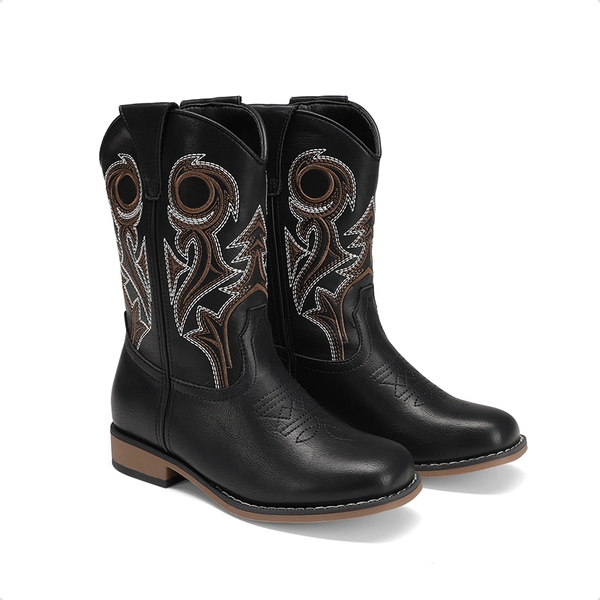 Kids’ Embroidered Square Toe Cowboy Boots - BLACK - 5