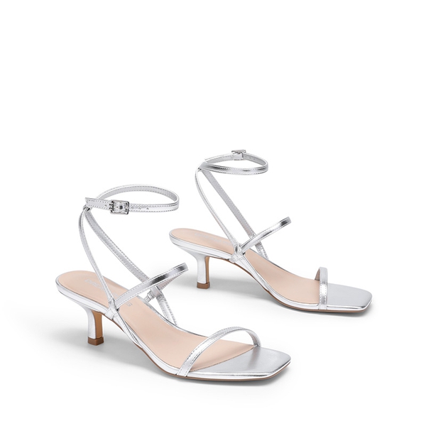 Women’s Strappy Kitten Heel Sandals - SILVER - 4
