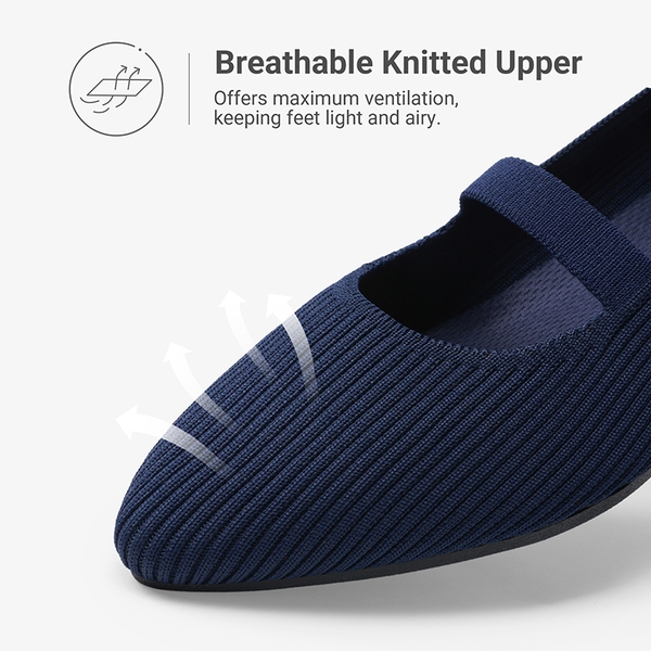 Women’s Comfortable Knit Mary Jane Flats - NAVY - 7
