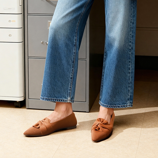 Women’s Foldable Bow Flats - BROWN - 2