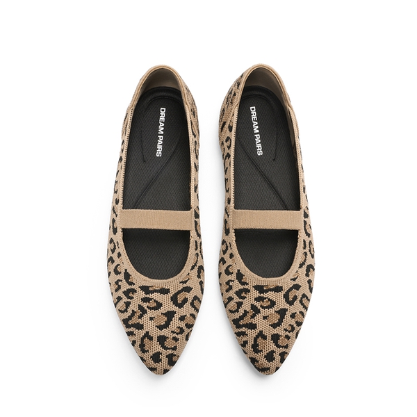 Ascenelle Women’s Comfortable Mary Jane Flats Knit Edition - LEOPARD - 3