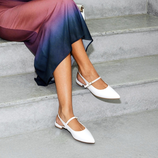 Women’s Pointed Toe Slingback Flats - WHITE - 2