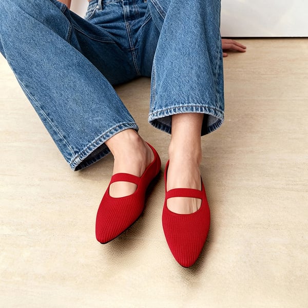 Ascenelle Women’s Comfortable Mary Jane Flats Knit Edition - RED - 2