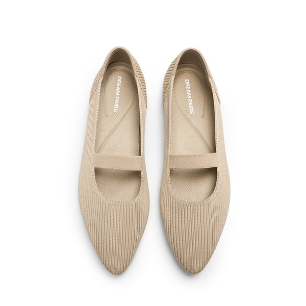 Ascenelle Women’s Comfortable Mary Jane Flats Knit Edition - NUDE - 3