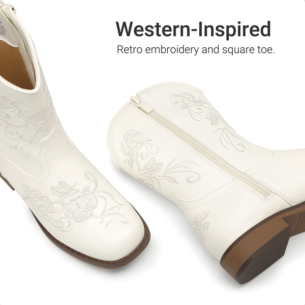 Kids’ Embroidered Cowboy Boots - WHITE - 2