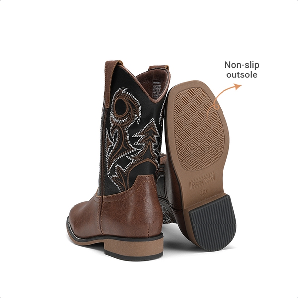 Kids’ Embroidered Square Toe Cowboy Boots - BLACK/BROWN - 3
