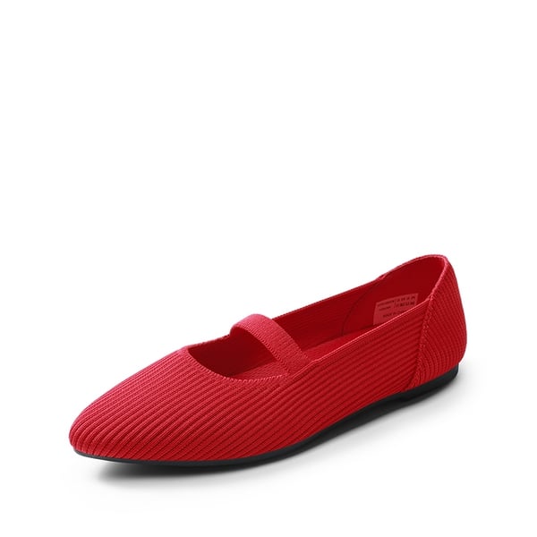 Ascenelle Women’s Comfortable Mary Jane Flats Knit Edition - RED -  0