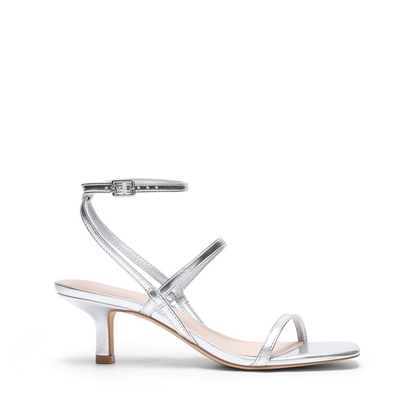 Women’s Strappy Kitten Heel Sandals - SILVER - 3