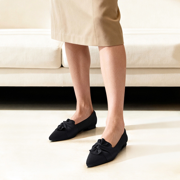 Women’s Foldable Bow Flats - BLACK - 2