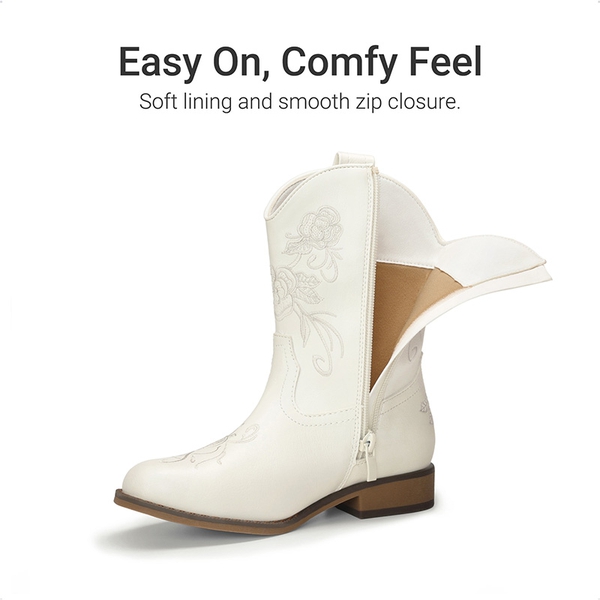 Kids’ Embroidered Cowboy Boots - WHITE - 3
