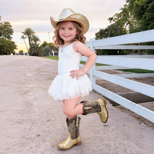 Girls’ Glitter Cowboy Boots - GOLD - 1
