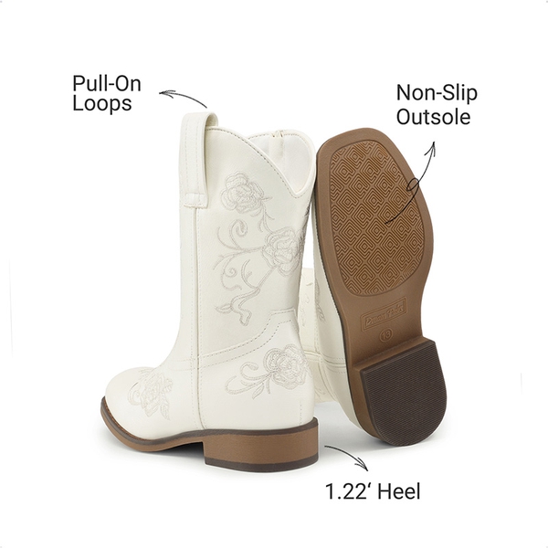 Kids’ Embroidered Cowboy Boots - WHITE - 4