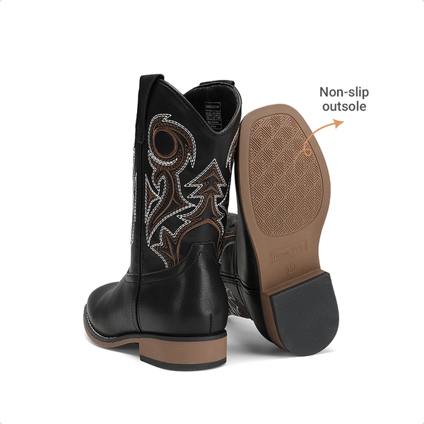 Kids’ Embroidered Square Toe Cowboy Boots - BLACK - 3