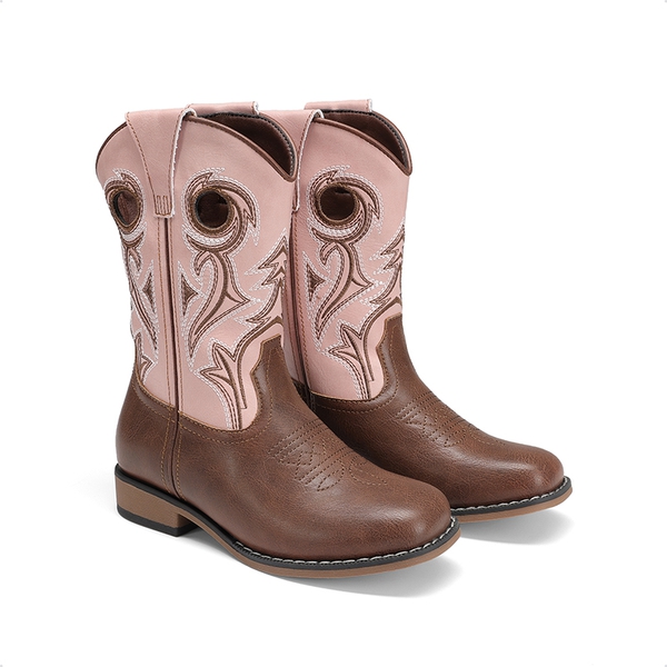 Kids’ Embroidered Square Toe Cowboy Boots - PINK - 5