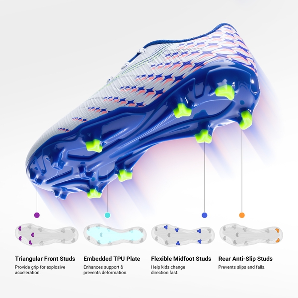 Kids’ Soccer Cleats with Three-Zone Studs - WHITE - 3