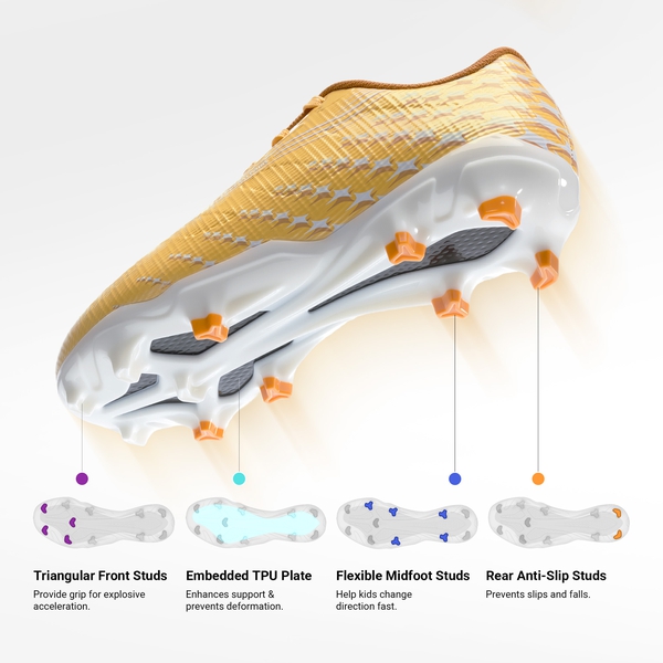 Kids’ Soccer Cleats with Three-Zone Studs - YELLOW - 3