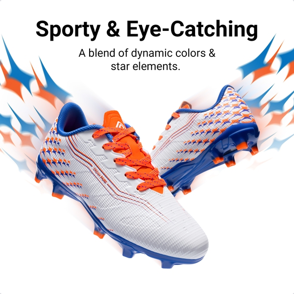 Kids’ Soccer Cleats with Three-Zone Studs - WHITE/ORANGE - 9