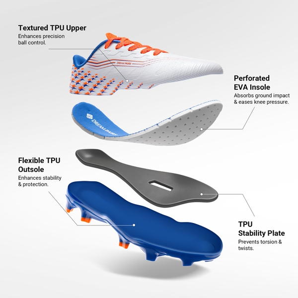 Kids’ Soccer Cleats with Three-Zone Studs - WHITE/ORANGE - 4