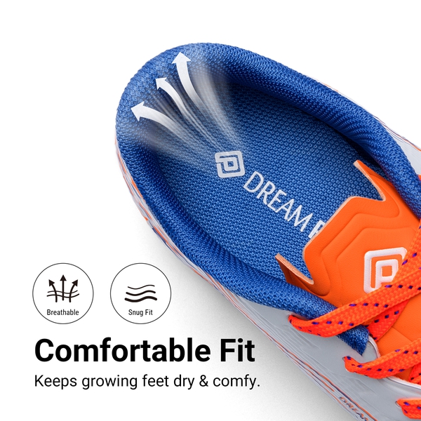 Kids’ Soccer Cleats with Three-Zone Studs - WHITE/ORANGE - 6