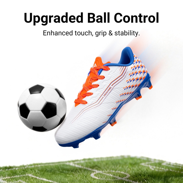 Kids’ Soccer Cleats with Three-Zone Studs - WHITE/ORANGE - 7