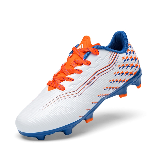 Kids’ Soccer Cleats with Three-Zone Studs - WHITE/ORANGE -  0