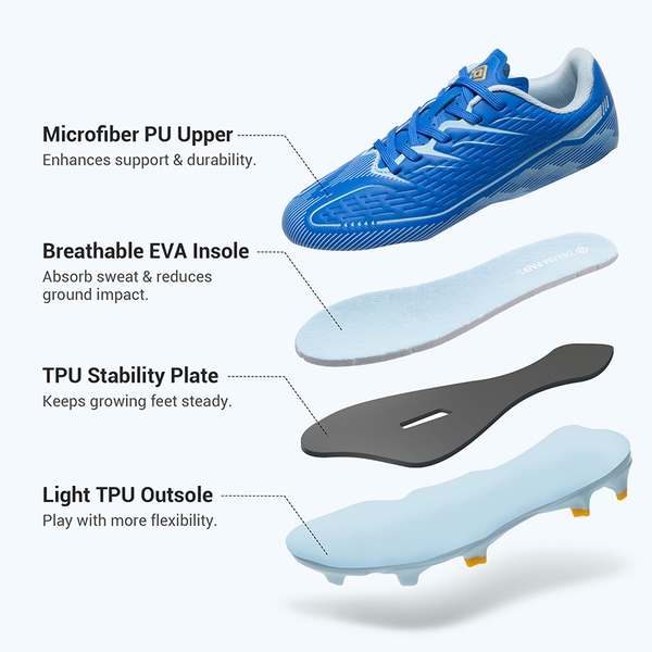 Lightweight Three-Zone Stud Kids' Soccer Cleats for Boys & Girls - BLUE - 8