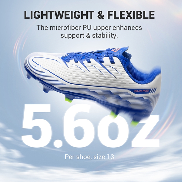 Lightweight Three-Zone Stud Kids' Soccer Cleats for Boys & Girls - WHITE/BLUE - 4