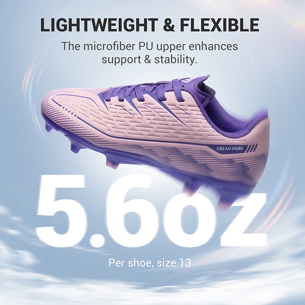 Lightweight Three-Zone Stud Kids' Soccer Cleats for Boys & Girls - PINK/PURPLE - 4