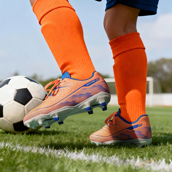 Lightweight Three-Zone Stud Kids' Soccer Cleats for Boys & Girls - ORANGE - 9