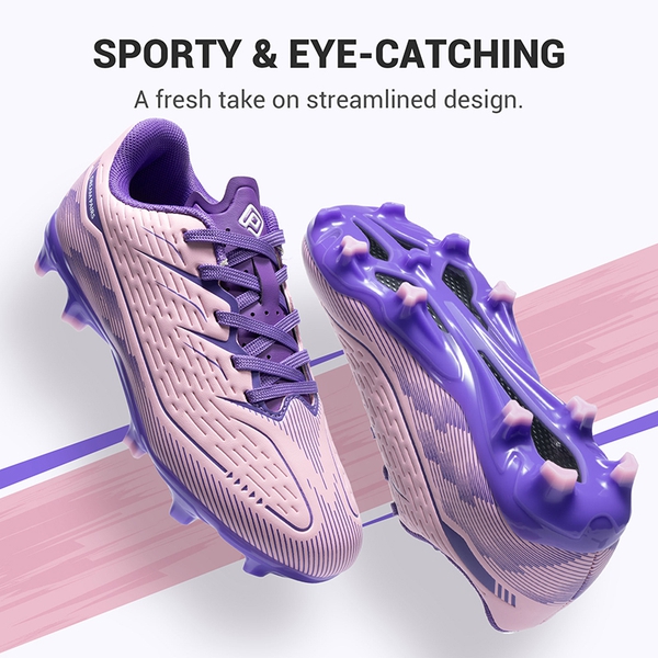 Lightweight Three-Zone Stud Kids' Soccer Cleats for Boys & Girls - PINK/PURPLE - 7