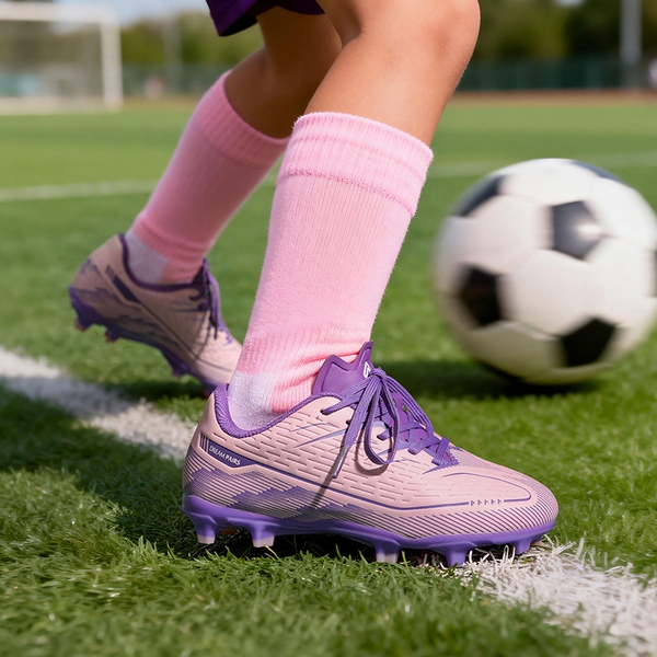 Lightweight Three-Zone Stud Kids' Soccer Cleats for Boys & Girls - PINK/PURPLE - 9