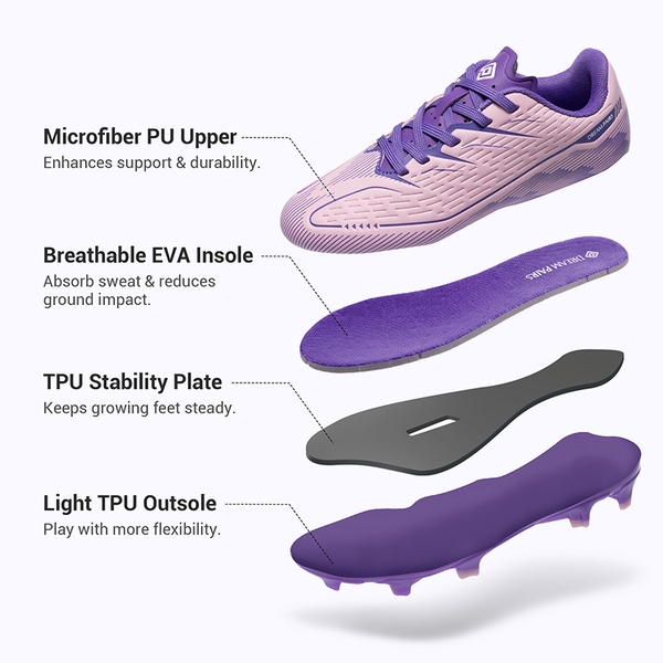 Lightweight Three-Zone Stud Kids' Soccer Cleats for Boys & Girls - PINK/PURPLE - 8