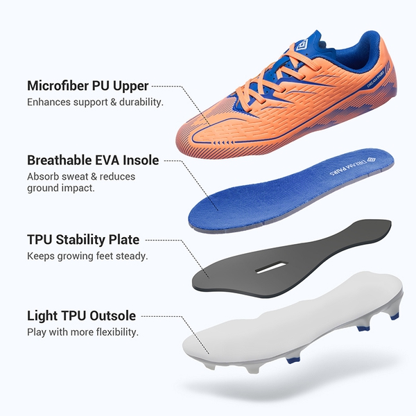 Lightweight Three-Zone Stud Kids' Soccer Cleats for Boys & Girls - ORANGE - 8