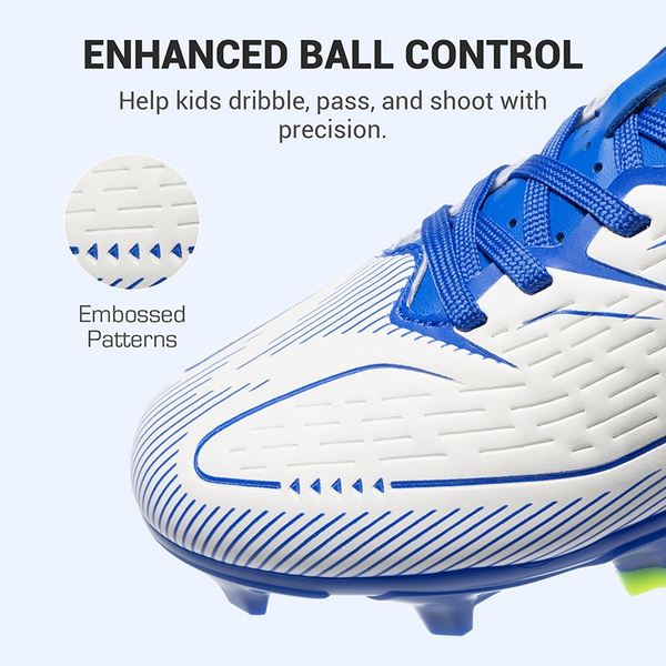 Lightweight Three-Zone Stud Kids' Soccer Cleats for Boys & Girls - WHITE/BLUE - 5