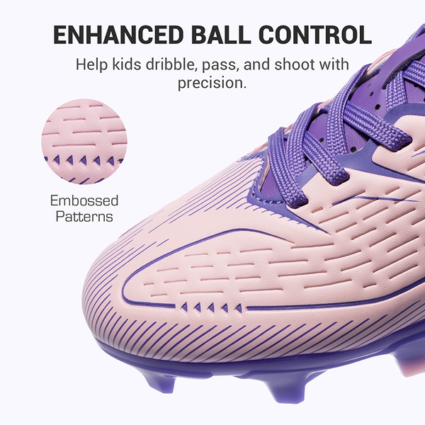 Lightweight Three-Zone Stud Kids' Soccer Cleats for Boys & Girls - PINK/PURPLE - 5