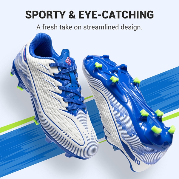 Lightweight Three-Zone Stud Kids' Soccer Cleats for Boys & Girls - WHITE/BLUE - 7