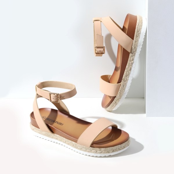 Open Toe Ankle-Strap Espadrille Platform Sandals - NUDE NUBUCK - 3