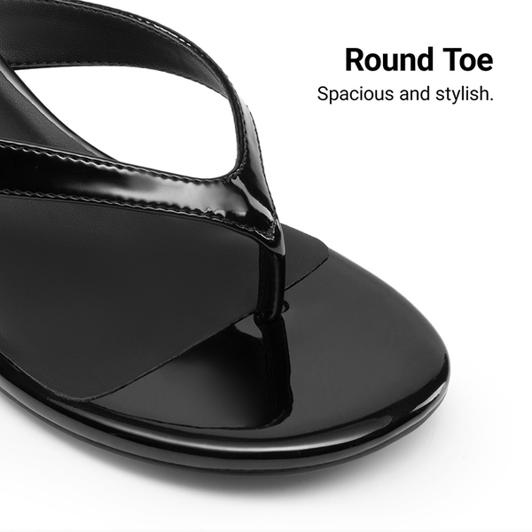 Dreamy Women’s Kitten Heel Thong Sandals - BLACK-PAT - 5
