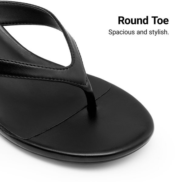 Dreamy Women’s Kitten Heel Thong Sandals - BLACK-PU - 5