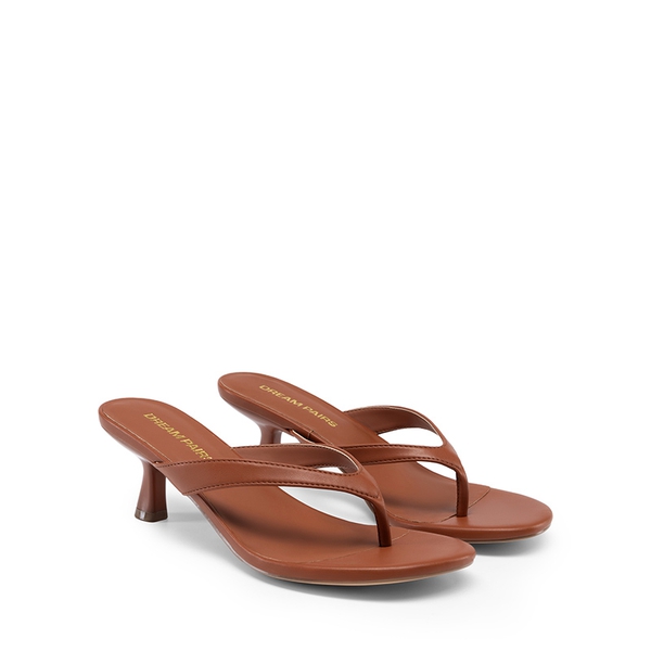 Dreamy Women’s Kitten Heel Thong Sandals - BROWN - 4