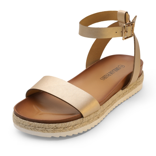 Open Toe Ankle-Strap Espadrille Platform Sandals - GOLD PU -  0