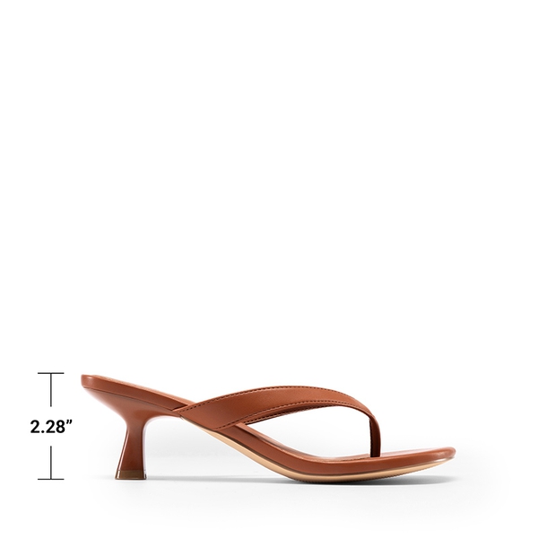 Dreamy Women’s Kitten Heel Thong Sandals - BROWN - 3