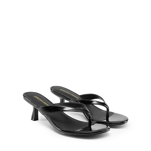 Dreamy Women’s Kitten Heel Thong Sandals - BLACK-PAT - 4